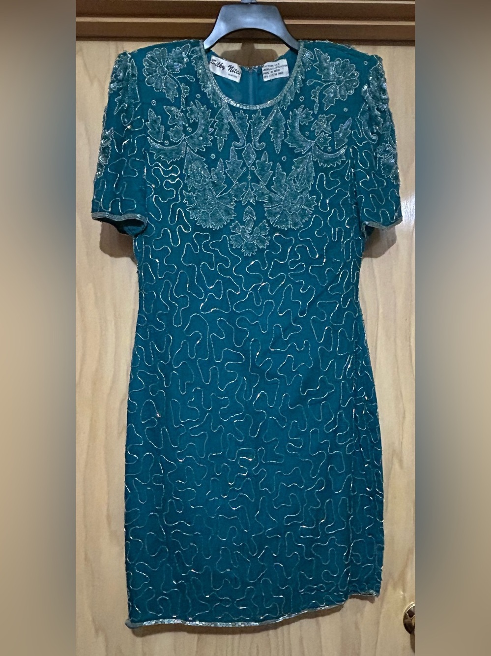 Vintage Elegant Teal Beaded Women's Top - Silky Nights